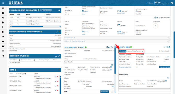 Adverse media monitoring tile