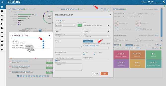 Document upload and task-issue tracker