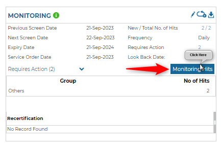 From Monitoring Tile to Monitoring Hits Page