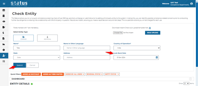 Instant Check Look Back Date