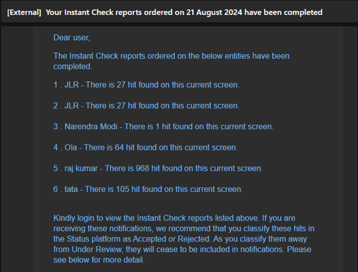 Instant Check Notification