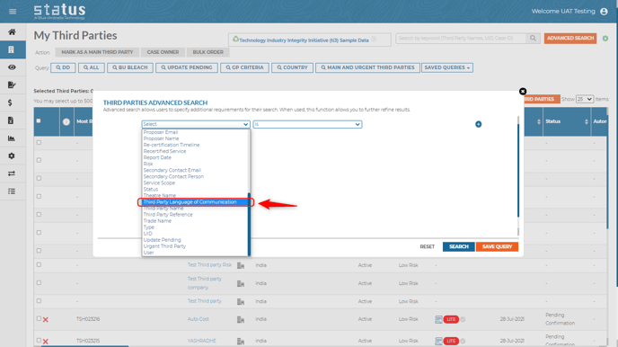 My third parties search- third party language of communication