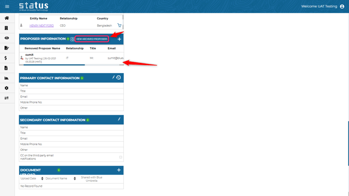 Proposer tile when clicked on Archived proposers
