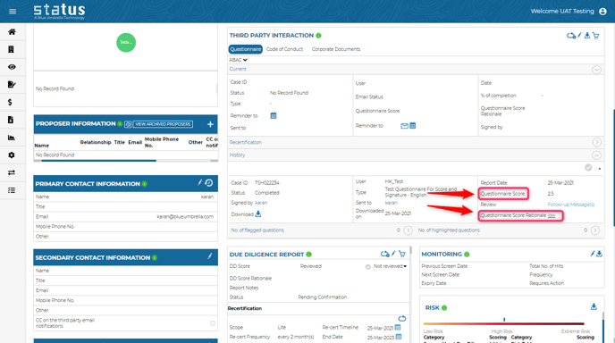 Questionnaire Score Rationale