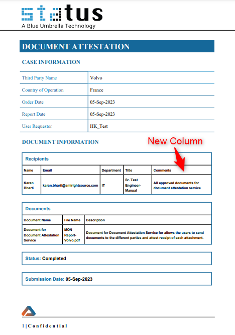 Recipient Comment on Document Attestation Report