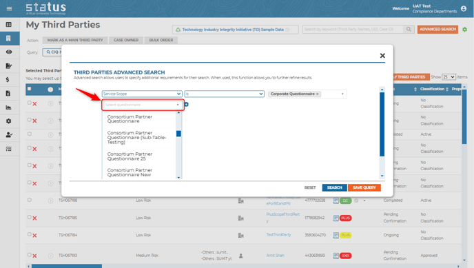 Search by questionnaire name