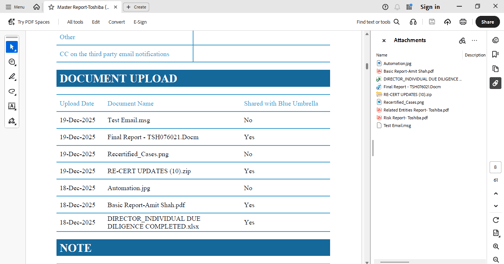 Attachments for the master report