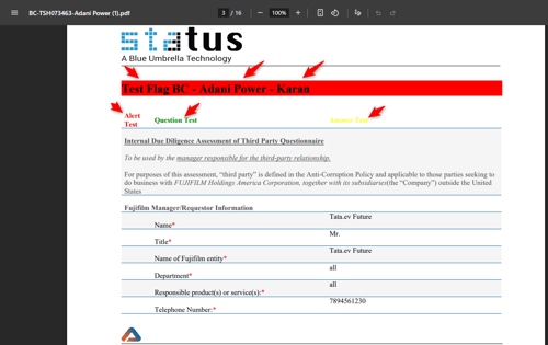 Business Case questionnaire name display