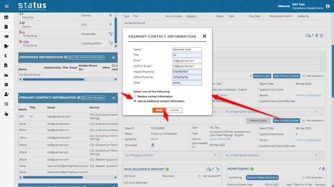 New primary contact person on follow up