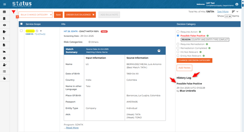 Original log for decision category