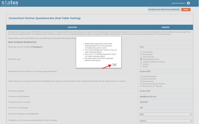 Prepopulate recertified questionnaires