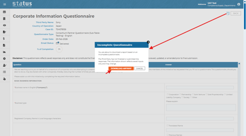 Saved Questionnaire Responses