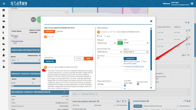 Task issue tracker’s content