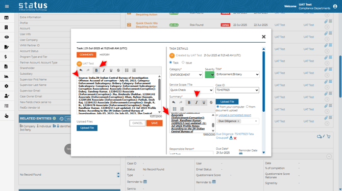 Text format on Task Issue Tracker