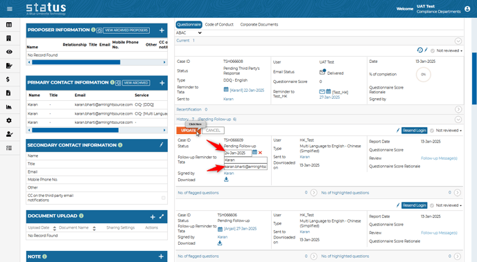 Third Party follow up reminder