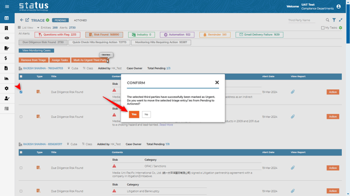 Triage Pending or Actioned
