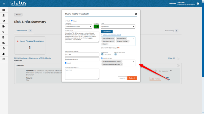 Upload Status reports while assigning taskissue